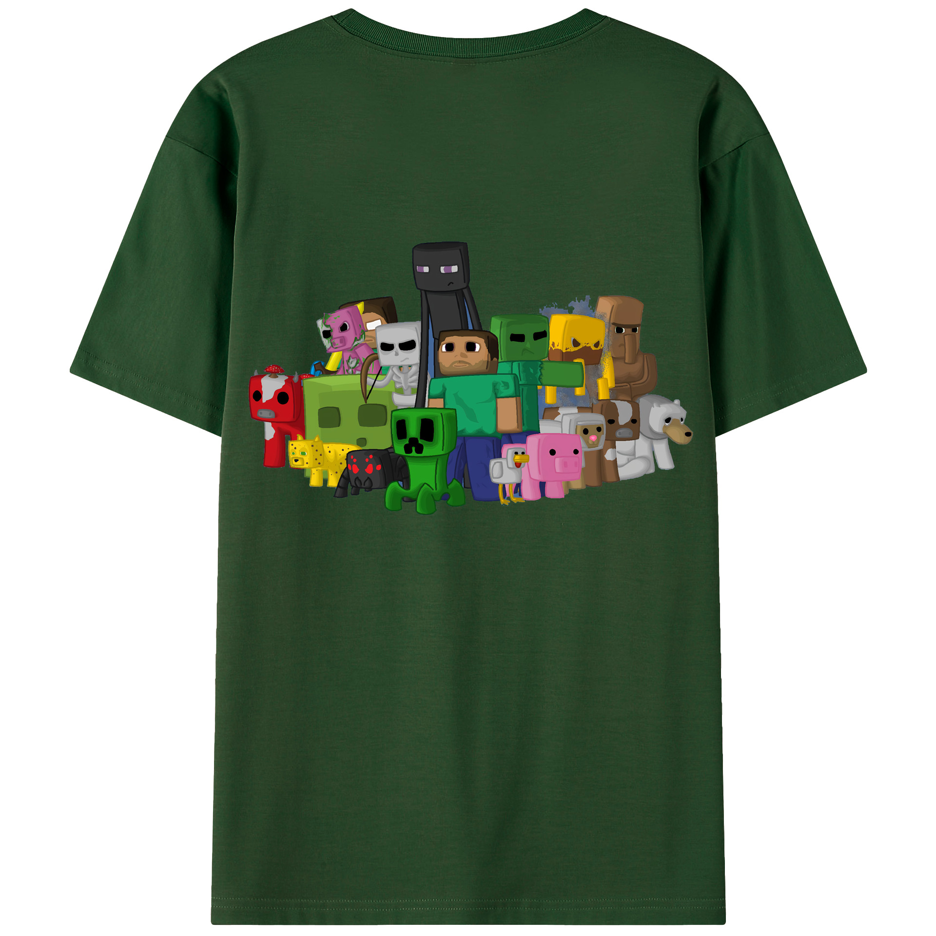 （画像用） マインクラフト ブロックの世界 Minecraft MC Block world 綿100％半袖Tシャツ（背面プリント）